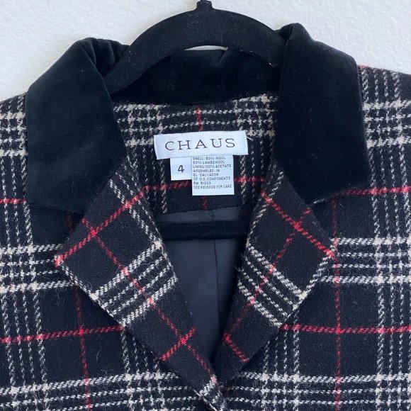 Chaus Plaid Wool Jacket / Velvet details Sz 4 - Picture 3 of 7